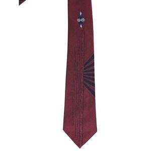 Bonjour Mens Tie Burgundy Geometric Sunburst Style Skinny Art Deco 55x2.75